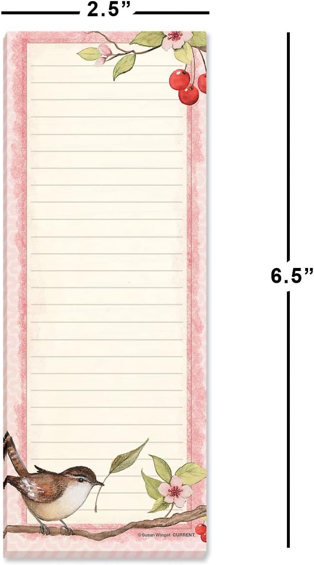 Current Seasonal Birds Magnetic Notepad Set of 12 Mini Memo Pads, 12 Designs, 30-Sheet Pads, 2x6 Inches