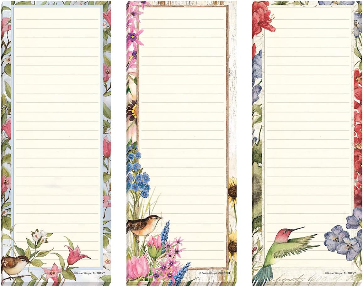Current Seasonal Birds Magnetic Notepad Set of 12 Mini Memo Pads, 12 Designs, 30-Sheet Pads, 2x6 Inches