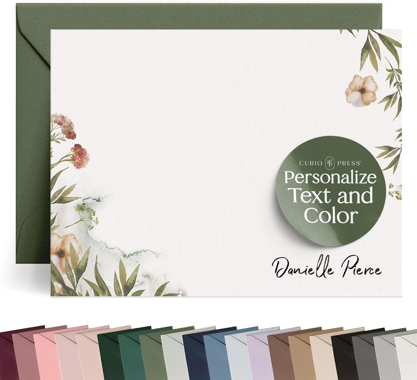 Personalized Stationery Customized Wildflower Watercolor Notecard Cards with Envelopes