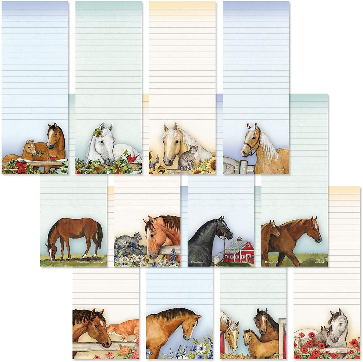 Current Seasonal Birds Magnetic Notepad Set of 12 Mini Memo Pads, 12 Designs, 30-Sheet Pads, 2x6 Inches