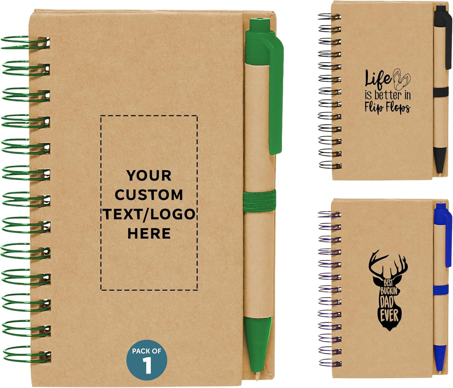 Custom Mini Spiral Notebooks with Black Ink Pens Set of 1, Personalized Bulk Pack for Office, Business, Home