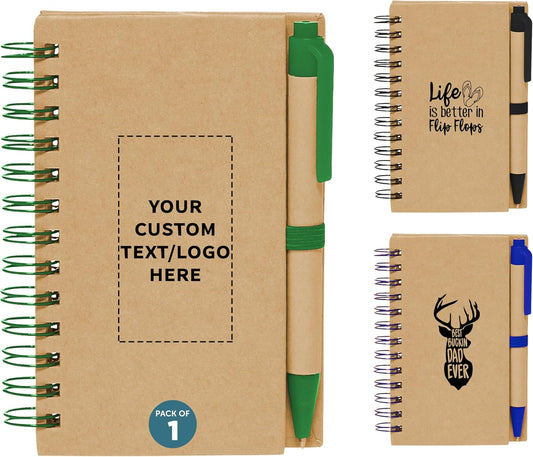 Custom Mini Spiral Notebooks with Black Ink Pens Set of 1, Personalized Bulk Pack for Office, Business, Home