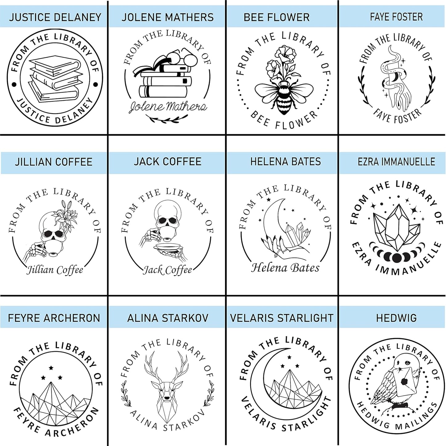 Monogram Self Ink Stamp from The Library of Personalized with Name and Initials (1 5/8 Self Ink Stamper)