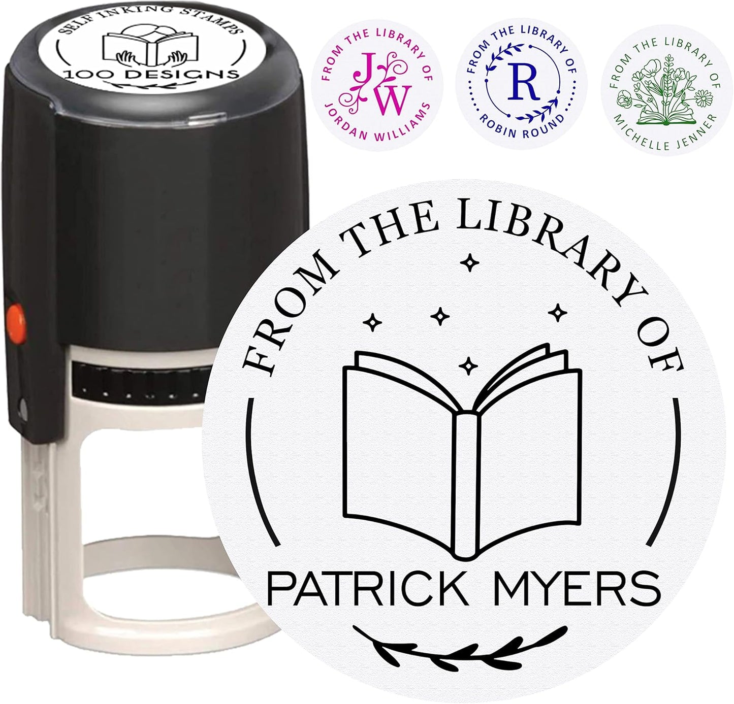 Monogram Self Ink Stamp from The Library of Personalized with Name and Initials (1 5/8 Self Ink Stamper)